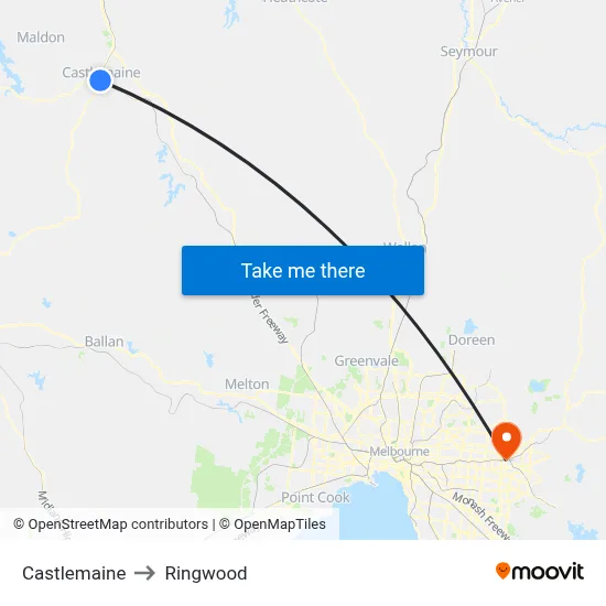 Castlemaine to Ringwood map
