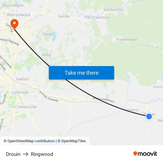 Drouin to Ringwood map