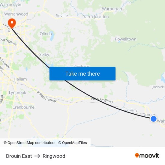 Drouin East to Ringwood map