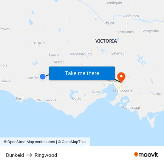 Dunkeld to Ringwood map