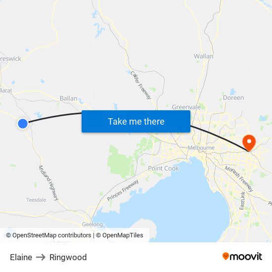 Elaine to Ringwood map