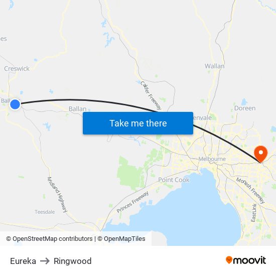 Eureka to Ringwood map