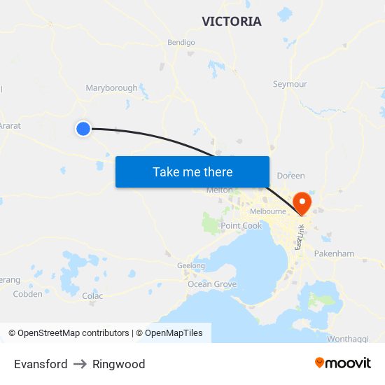 Evansford to Ringwood map