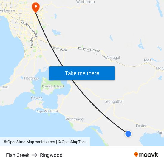 Fish Creek to Ringwood map