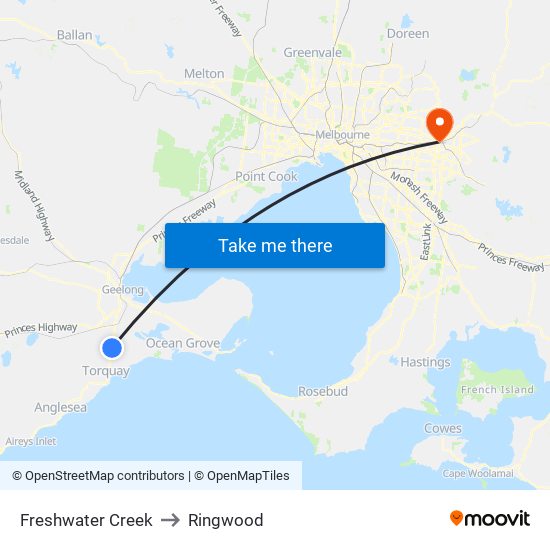 Freshwater Creek to Ringwood map