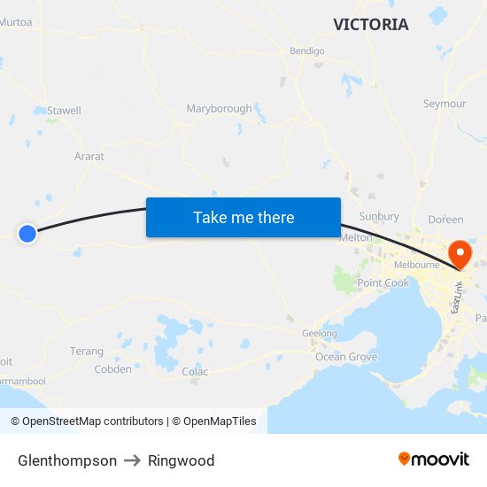 Glenthompson to Ringwood map