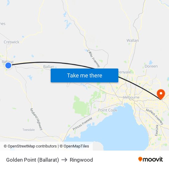 Golden Point (Ballarat) to Ringwood map