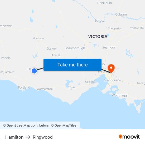 Hamilton to Ringwood map