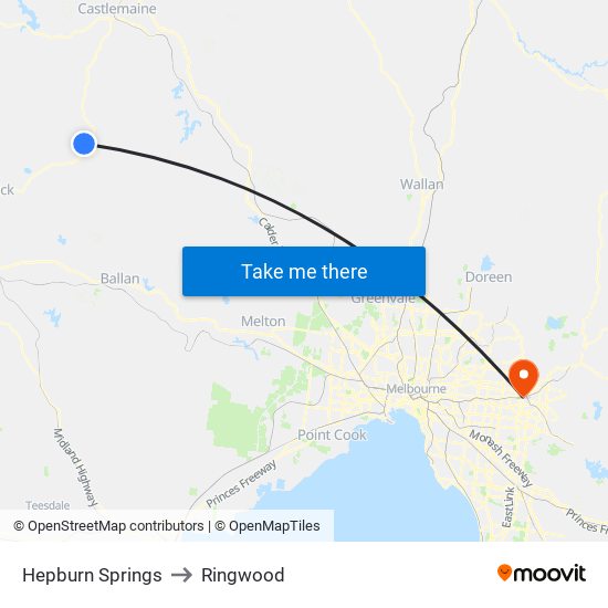 Hepburn Springs to Ringwood map