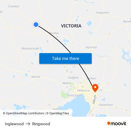 Inglewood to Ringwood map