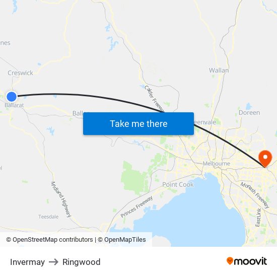 Invermay to Ringwood map