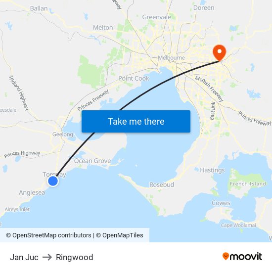 Jan Juc to Ringwood map