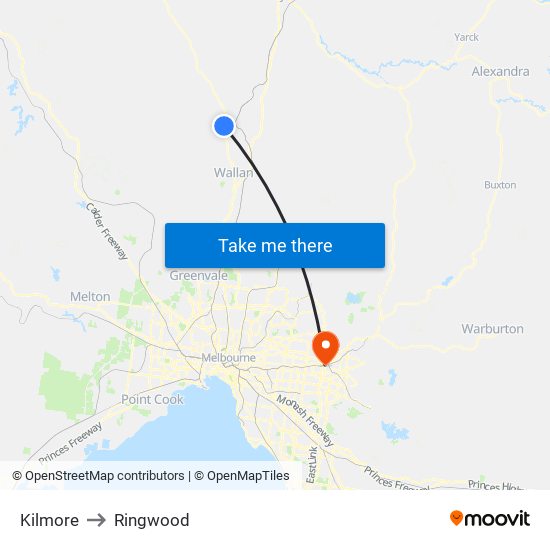 Kilmore to Ringwood map