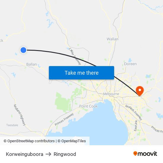 Korweinguboora to Ringwood map