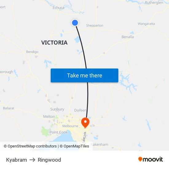 Kyabram to Ringwood map