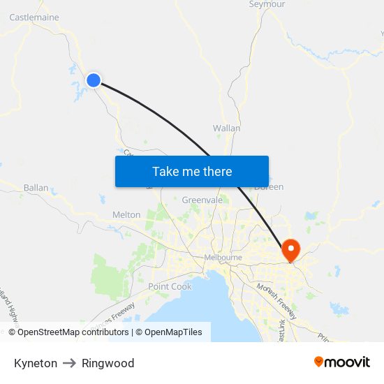 Kyneton to Ringwood map