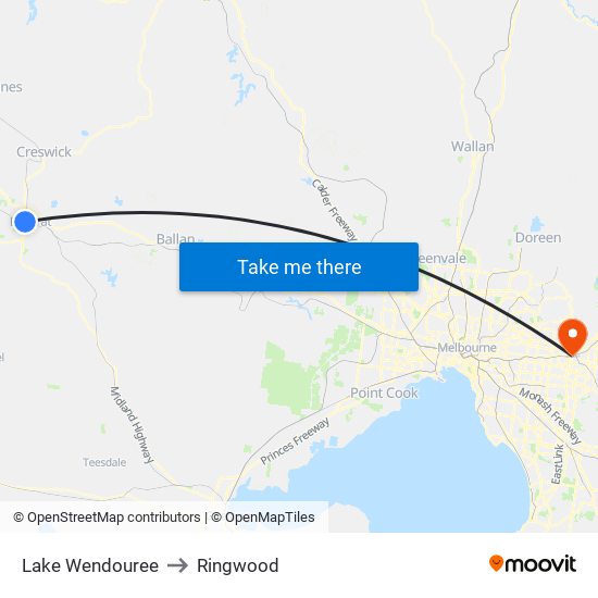 Lake Wendouree to Ringwood map