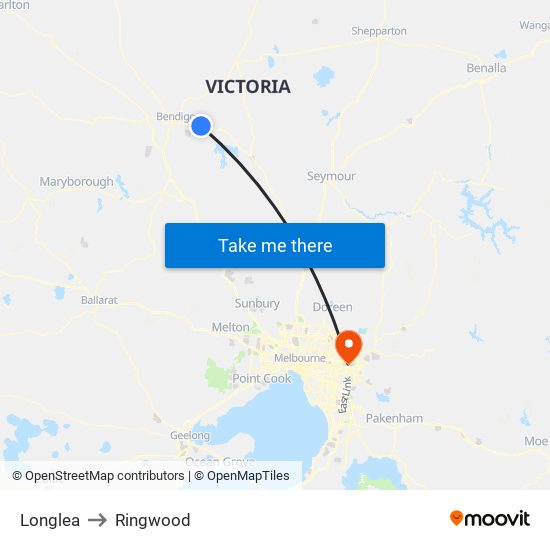 Longlea to Ringwood map