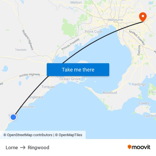 Lorne to Ringwood map