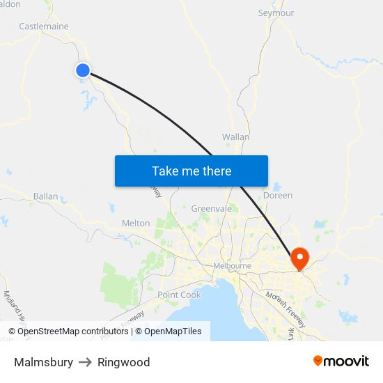 Malmsbury to Ringwood map