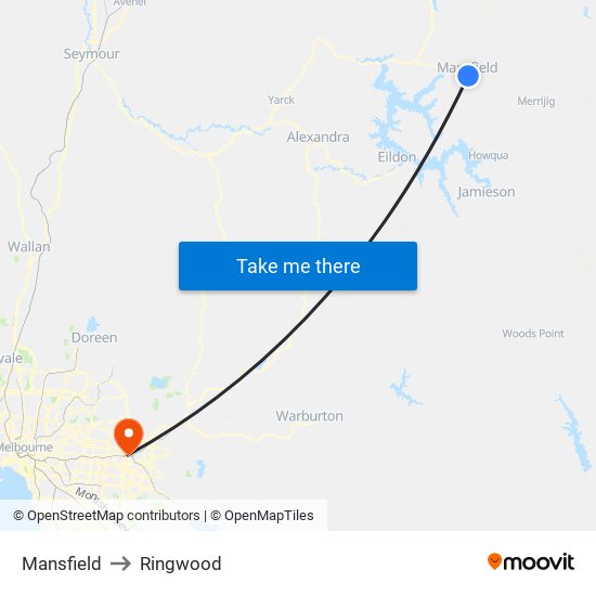 Mansfield to Ringwood map