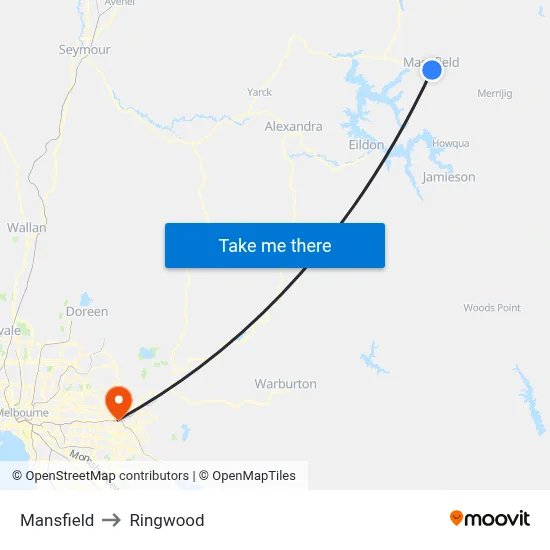 Mansfield to Ringwood map