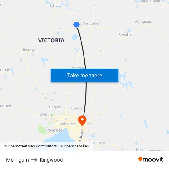 Merrigum to Ringwood map