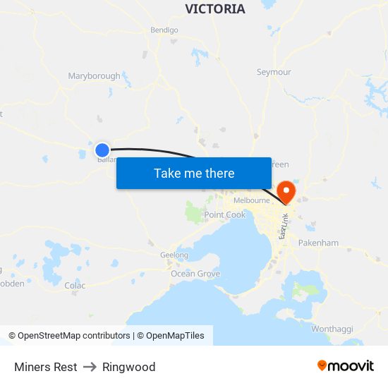 Miners Rest to Ringwood map