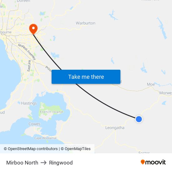 Mirboo North to Ringwood map