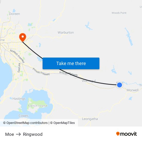Moe to Ringwood map