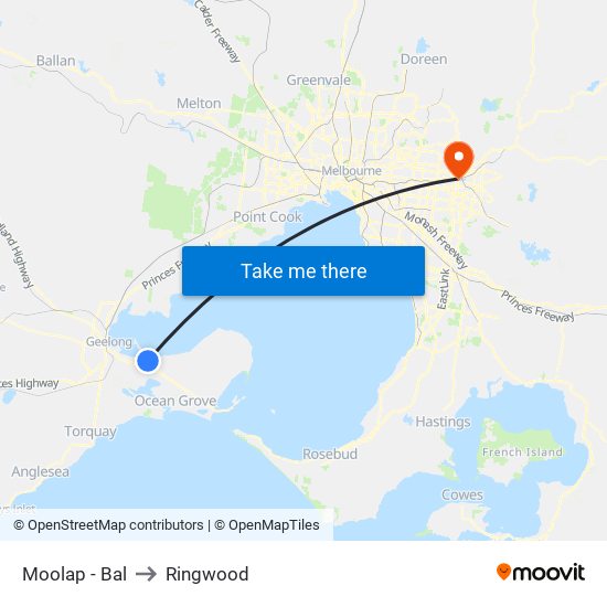 Moolap - Bal to Ringwood map