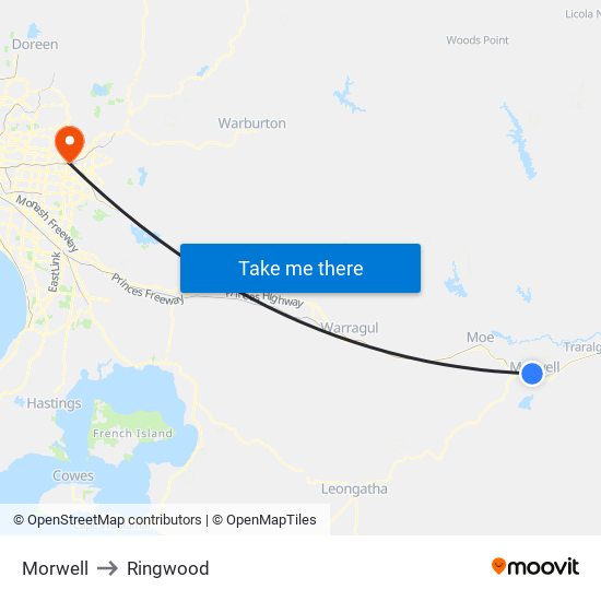 Morwell to Ringwood map