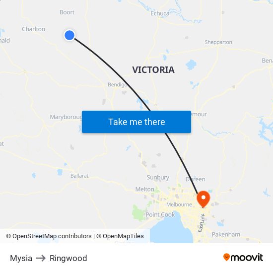 Mysia to Ringwood map