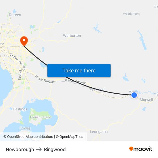 Newborough to Ringwood map