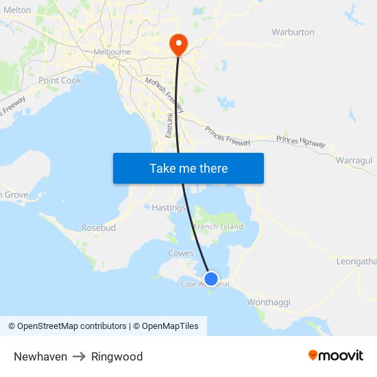 Newhaven to Ringwood map