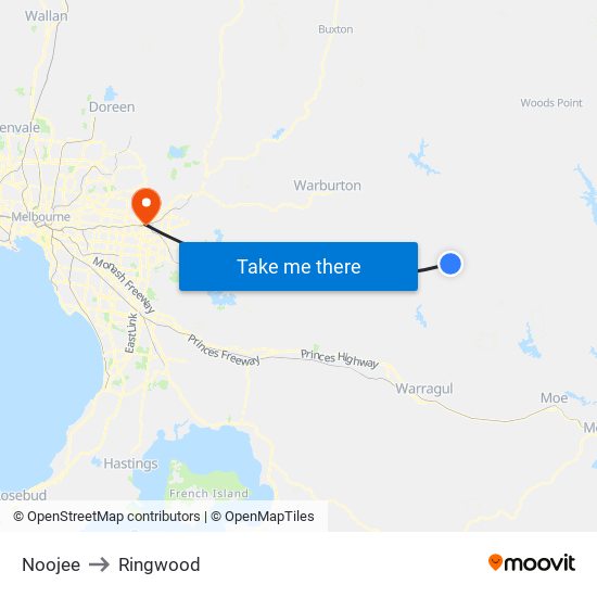 Noojee to Ringwood map