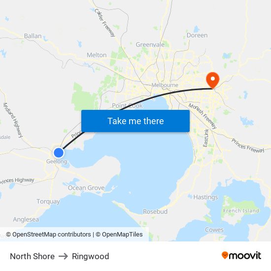 North Shore to Ringwood map