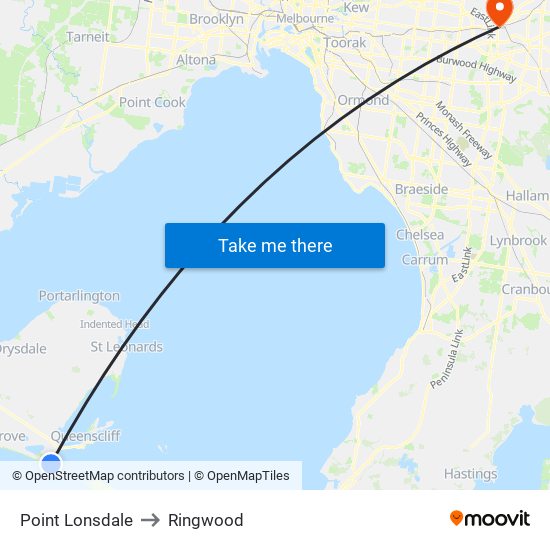 Point Lonsdale to Ringwood map