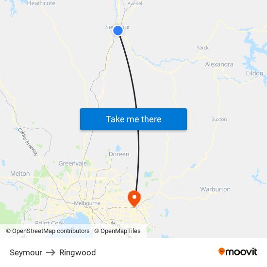 Seymour to Ringwood map