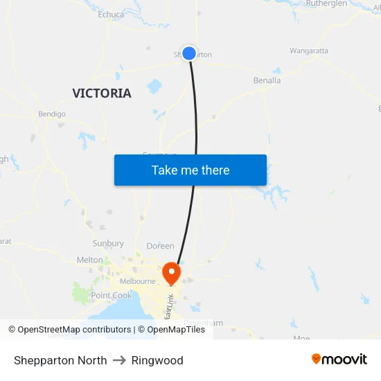 Shepparton North to Ringwood map