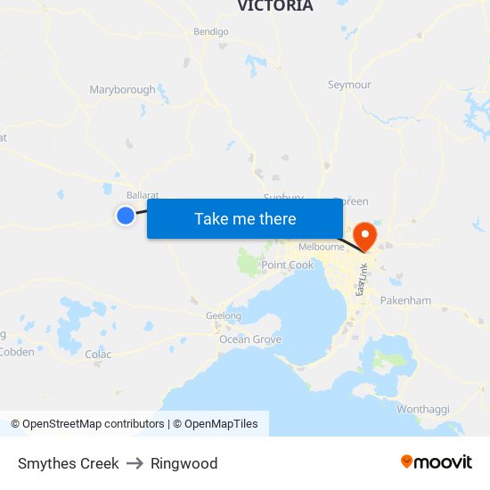 Smythes Creek to Ringwood map