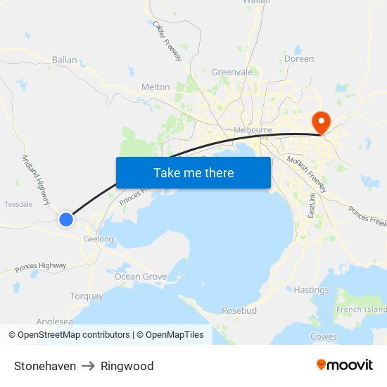 Stonehaven to Ringwood map