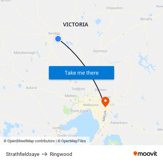 Strathfieldsaye to Ringwood map