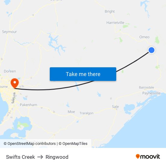 Swifts Creek to Ringwood map