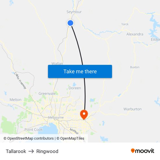 Tallarook to Ringwood map