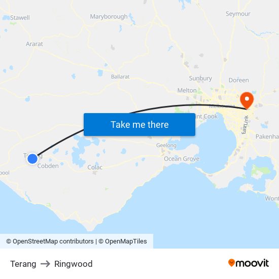 Terang to Ringwood map