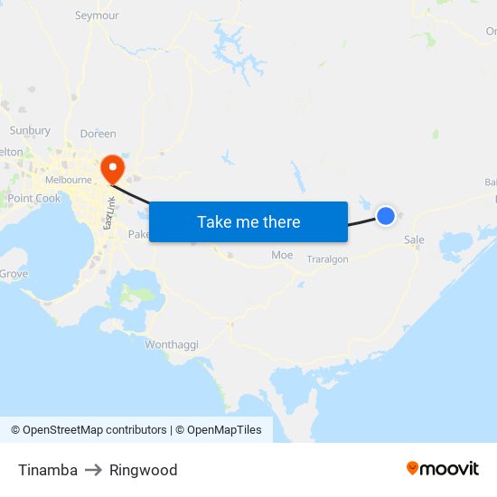 Tinamba to Ringwood map