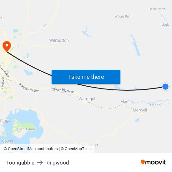 Toongabbie to Ringwood map