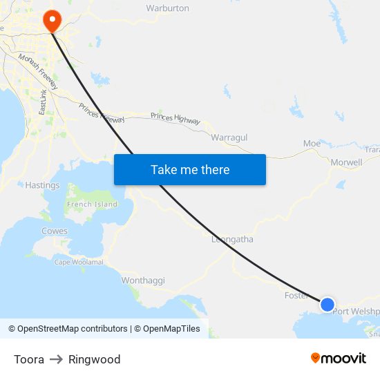Toora to Ringwood map