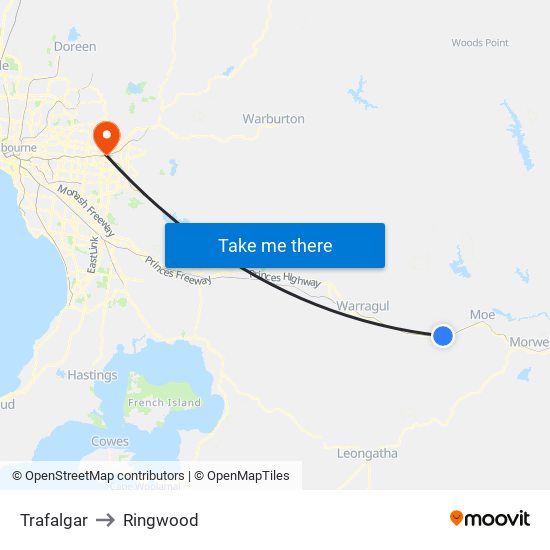 Trafalgar to Ringwood map